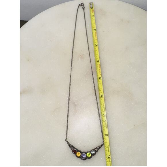 TH 925 Sterling Silver Curved Collar Necklace Multi Gemstone Design - Picture 3 of 4